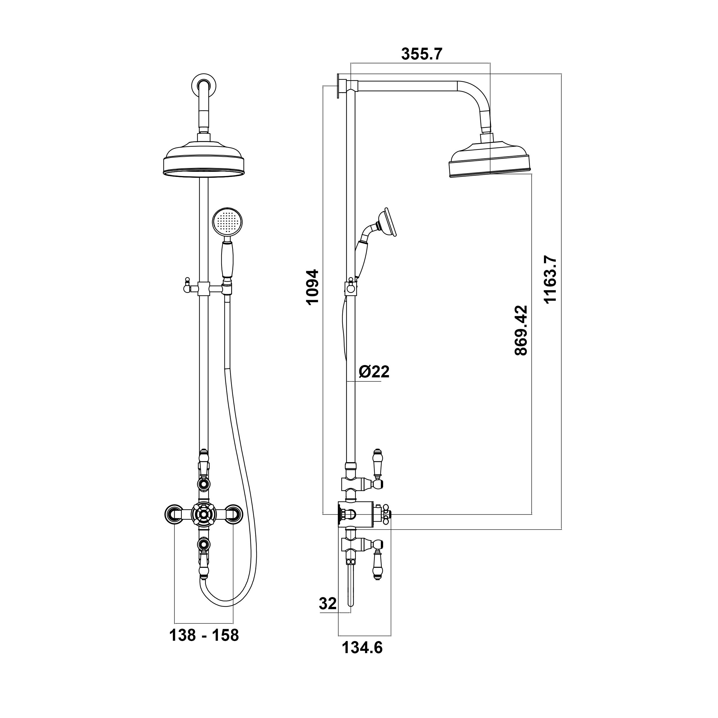Scudo thermostatic exposed shower valve with fixed head, chrome finish