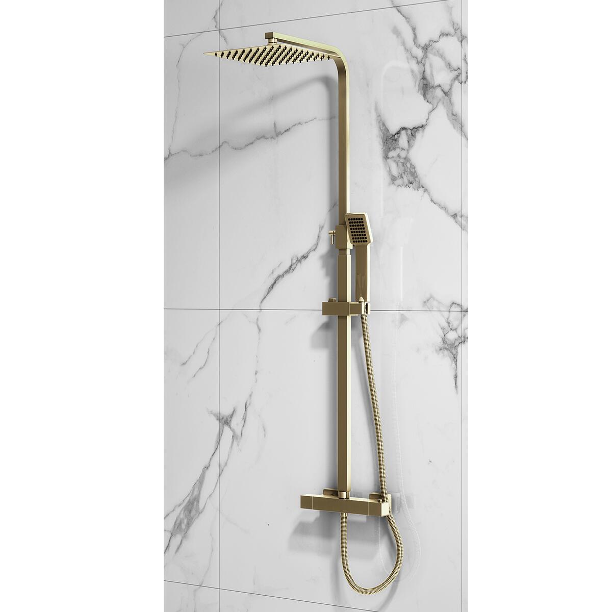 Scudo Elliot Square Rigid Riser Shower Set in Brushed Brass