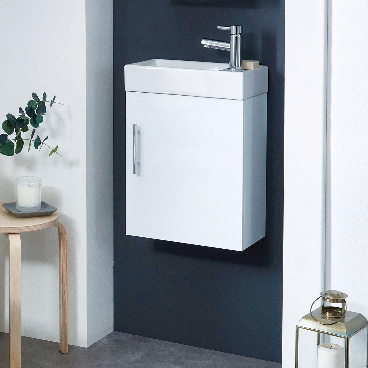 Scudo Lanza 390mm wall hung vanity unit in White High Gloss MDF, contemporary style