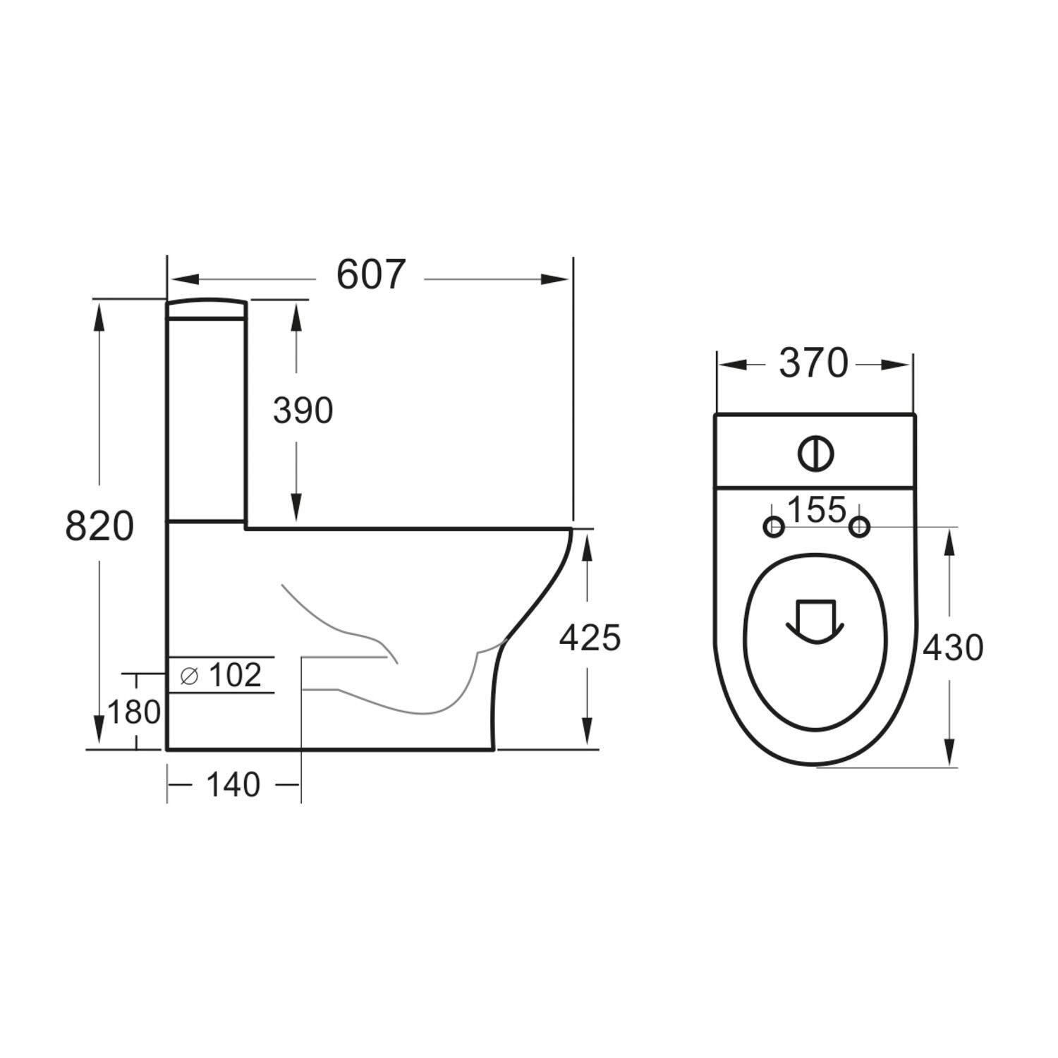 Scudo Deia white ceramic close coupled cistern, 390mm high, 370mm wide, 140mm deep