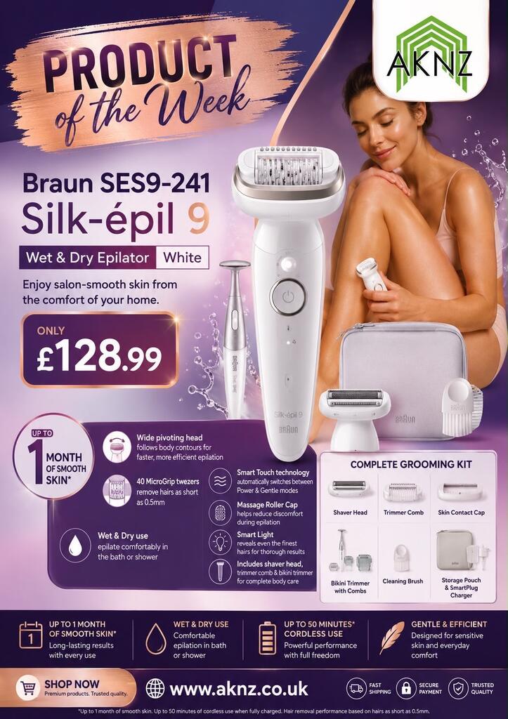 Braun Silk-épil 9 SES9-241 Wet & Dry Epilator Salon-Smooth Skin at Home