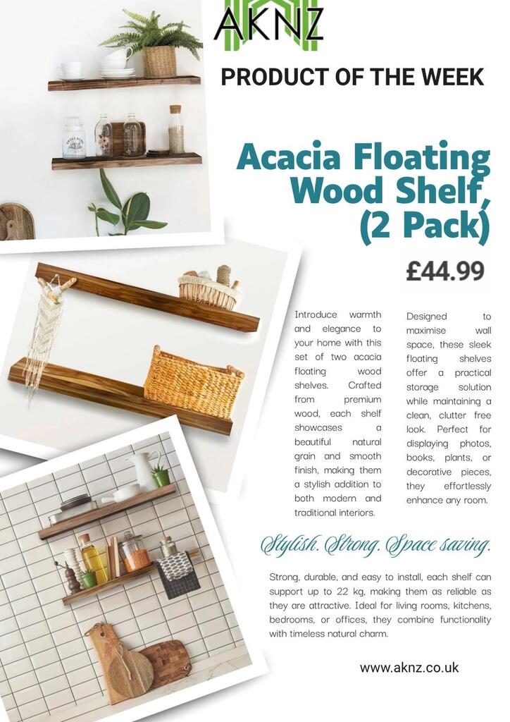 Transform Your Space with Natural Elegance: AKNZ Acacia Floating Wood Shelves (2 Pack)