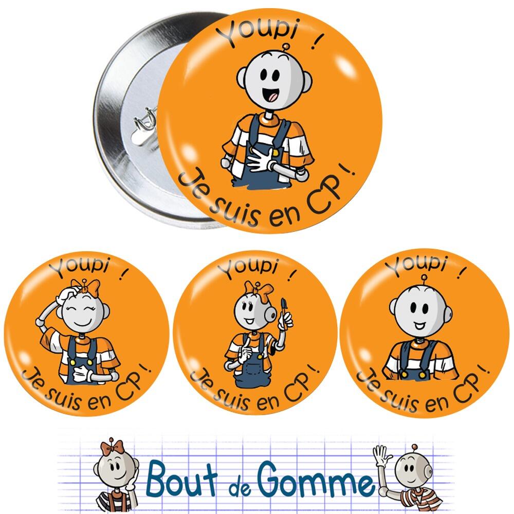 Badges Enseignants | Petits Badges Bout de Gomme Pour la Rentrée CP. Lot de 4