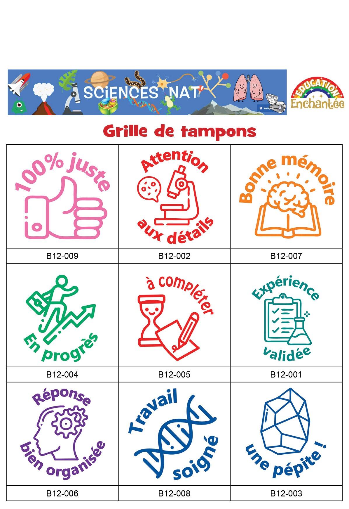 Tampons Enseignants | Coffret de 6-8 Tampons Auto-Encreurs Ecole Assortiment de Sciences Nat'