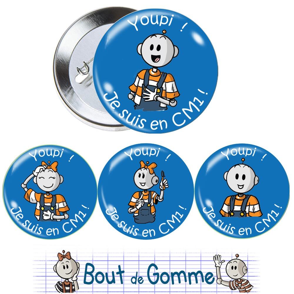 Badges Enseignants | Petits Badges Bout de Gomme Pour la rentrée CM1. Lot de 4