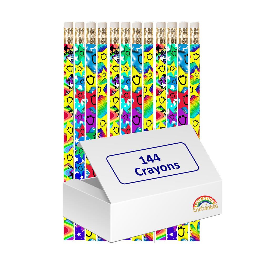 Crayons HB | Crayons Etoiles Emoticônes Souriantes avec Gommes x 12