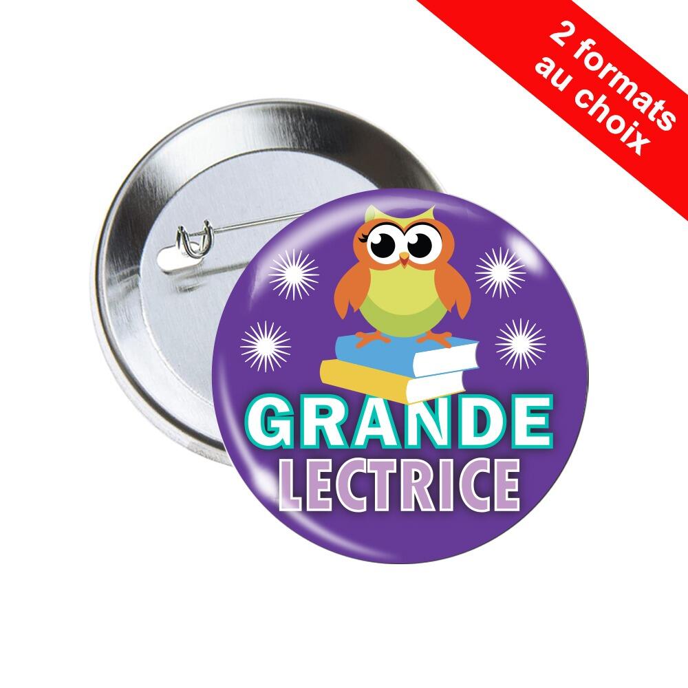 Badges Lecture | Badge Grande Lectrice Hibou - 38mm/63mm