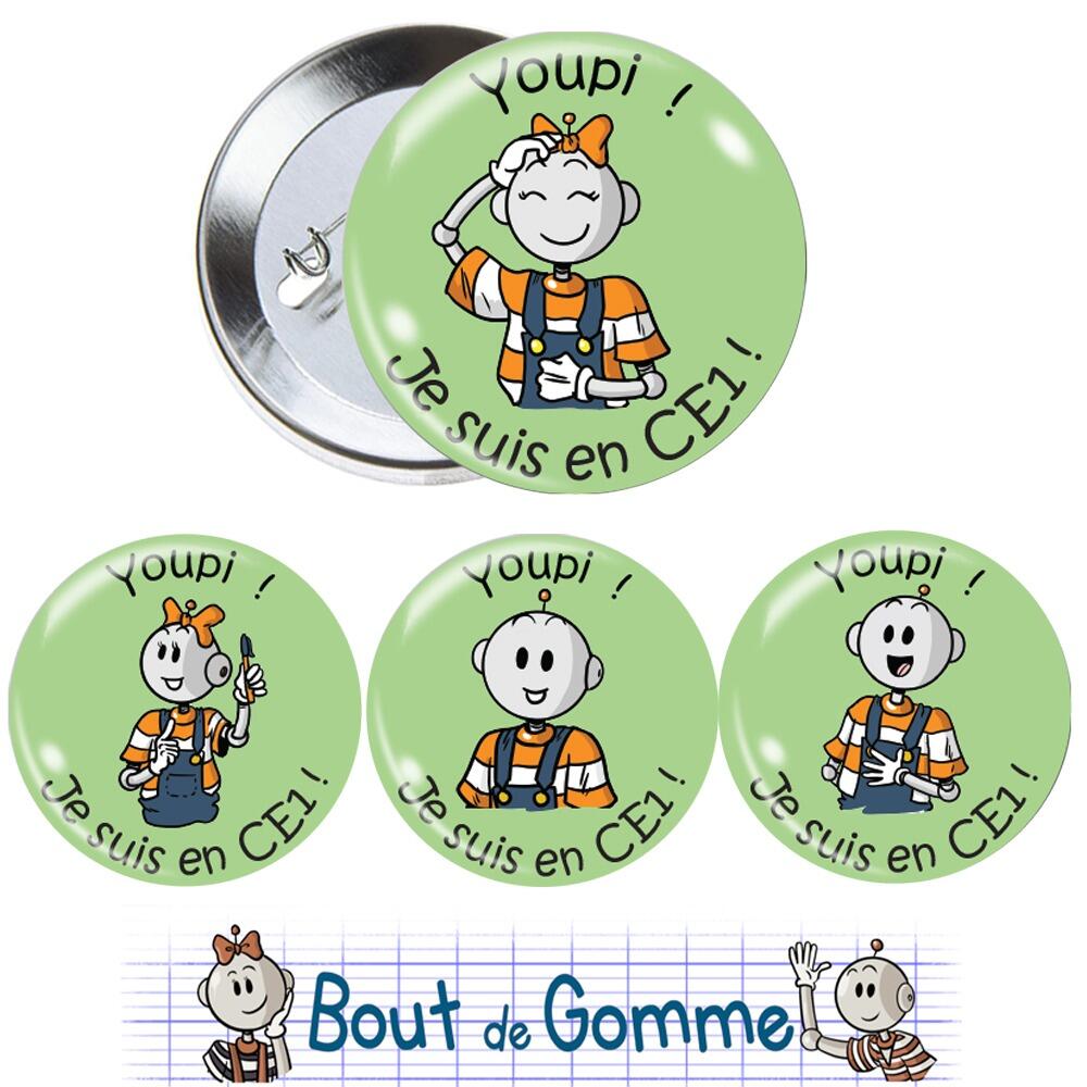 Badges Enseignants | Petits Badges Bout de Gomme Pour la rentrée CE1. Lot de 4