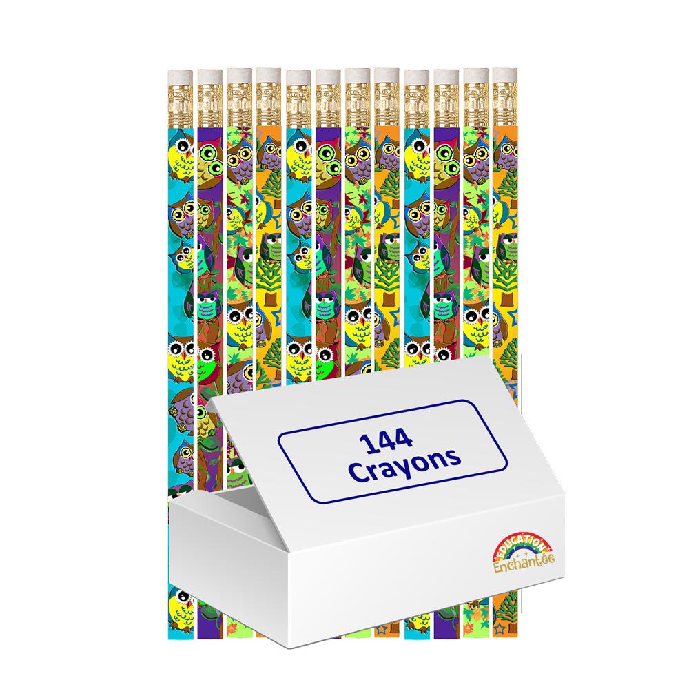 Crayons Enfants | Motif Hibou x 144 - Achat Gros Papeterie