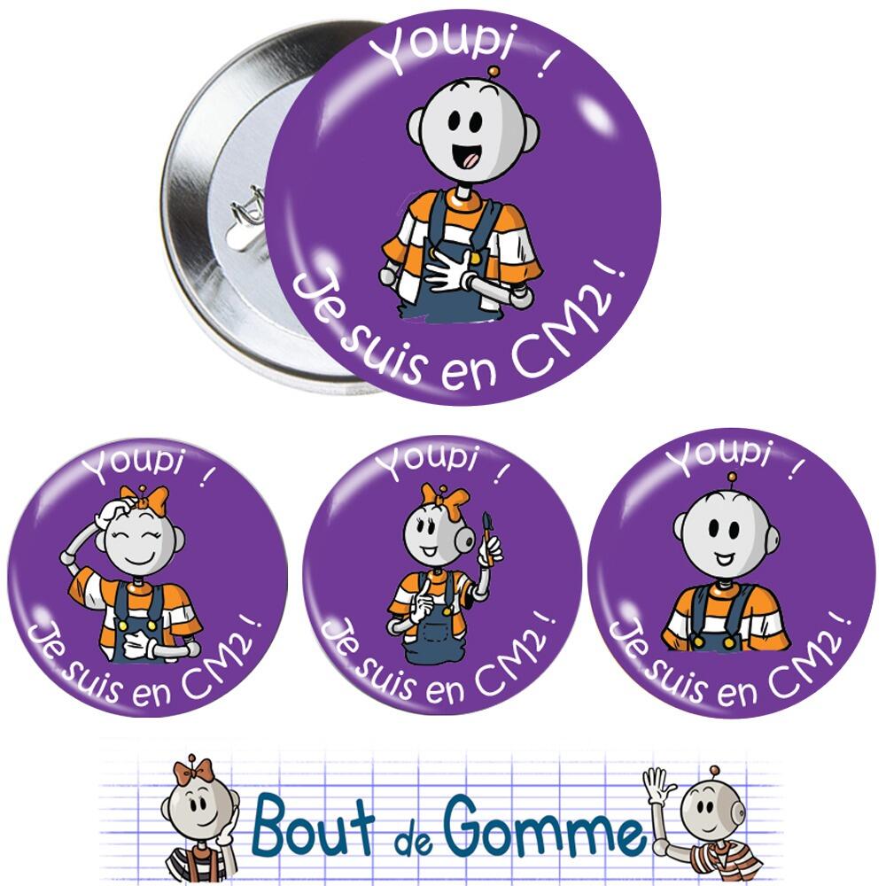 Badges Enseignants | Petits Badges Bout de Gomme Pour la Rentrée CM2. Lot de 4