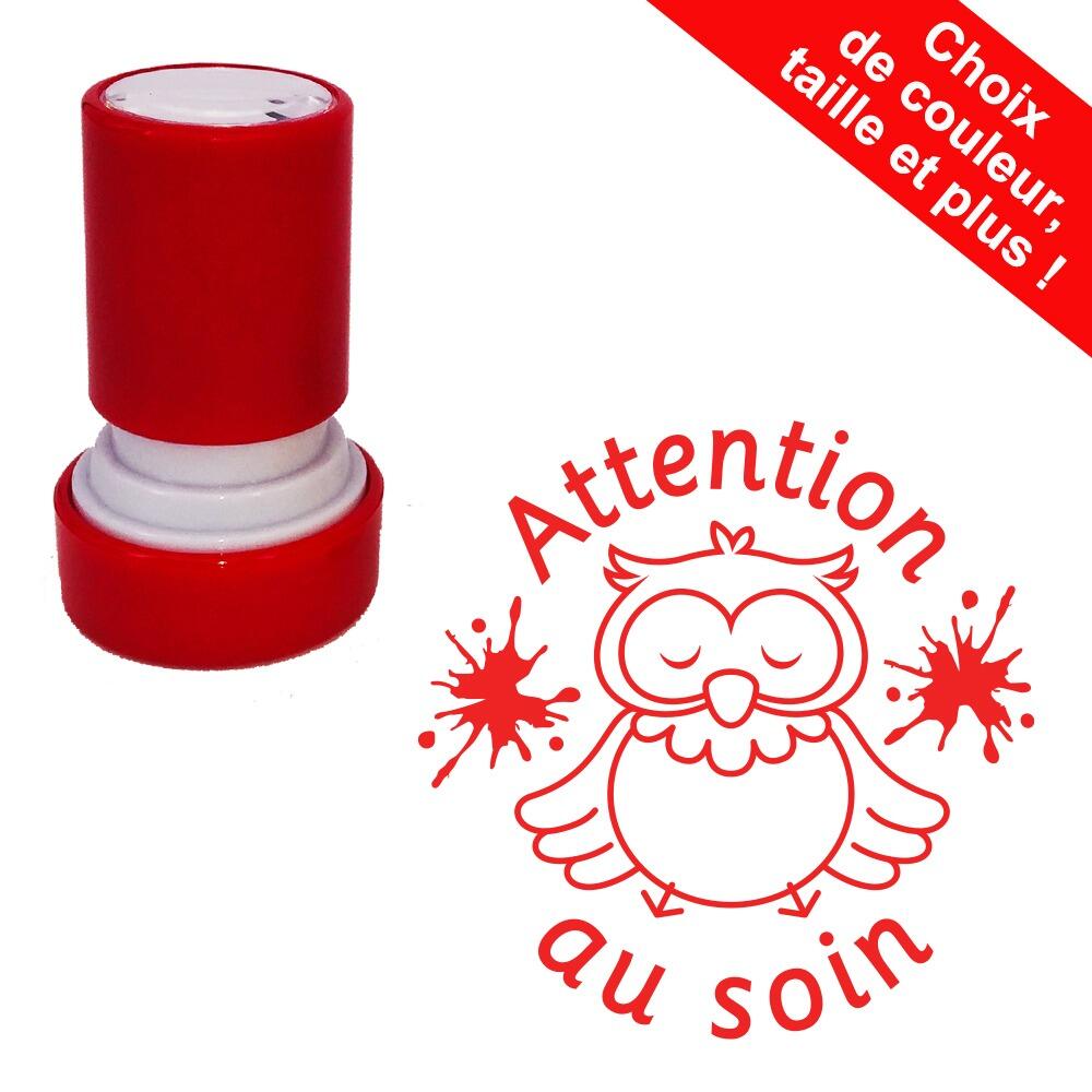 Tampon Encreur Enseignant | Attention au Soin, Hibou Mignon. Choix de 14 Couleurs et Taille