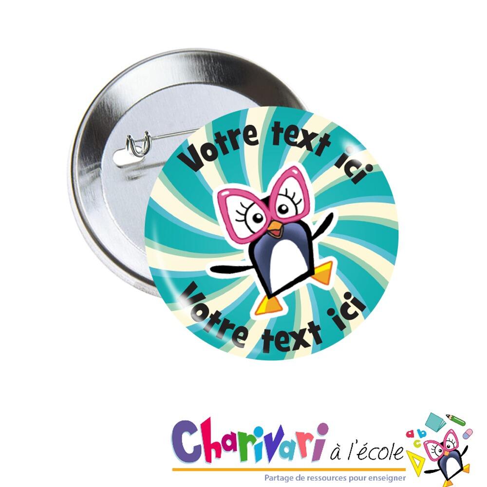 Badges Personnalisés | Charivari à l'Ecole Badges Personnalisés Penguin. Motif Rétro en Spirale