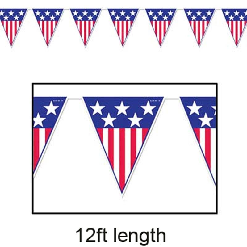 12ft length of patriotic USA Stars and Stripes Flag Bunting by Beistle 50530 available in the UK from Karnival Costumes online party shop