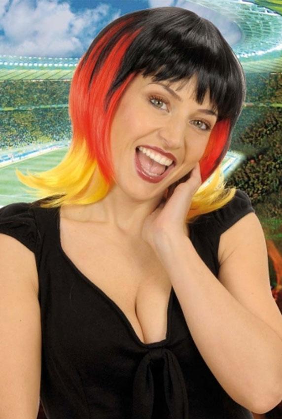 Lady's Supporter Wig in Black, Red and Yellow from Karnival Costumes