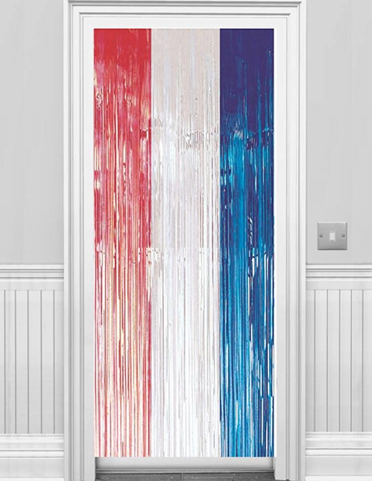 Red, Silver & Blue Metallic Fringed Door Curtain by Amscan 994822 available from Karnival Costumes online party shop