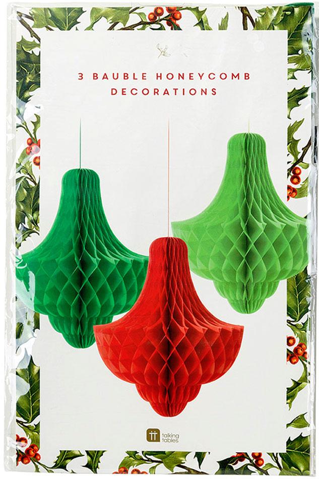Pk 3 Botanical Christmas Honeycomb Bauble Decorations by Talking Tables BC-HONBAUBLE available here at Karnival Costumes online party shop