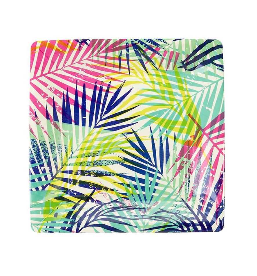 Tropical Cuban Fiesta Square Plates by Talking Tables FST4-PLATE in packs of 12 measuring 22cm square. Available here at Karnival Costumes online party shop