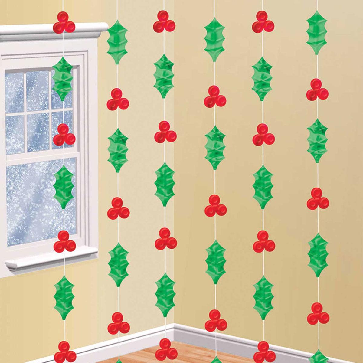 Christmas Holly and Berry Decorating Strings (6 pcs) with 42feet of decoration in total. By Amscan 670494 available here at Karnival Costumes online Christmas party shop