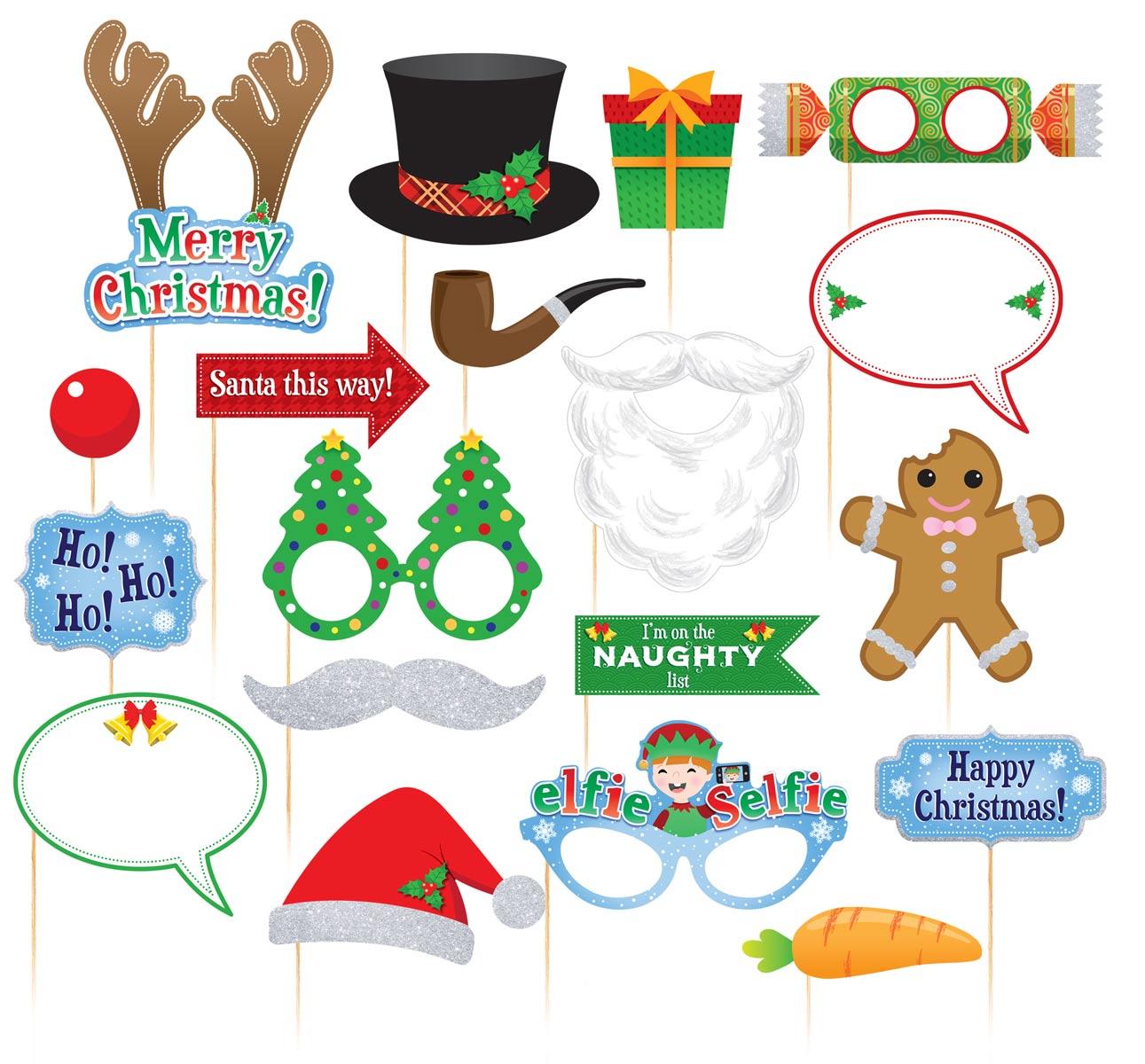 Boxed 20 Christmas Party Selfie or Photo Booth Props by Henbrandt W09948 available here at Karnival Costumes online Christmas party shop
