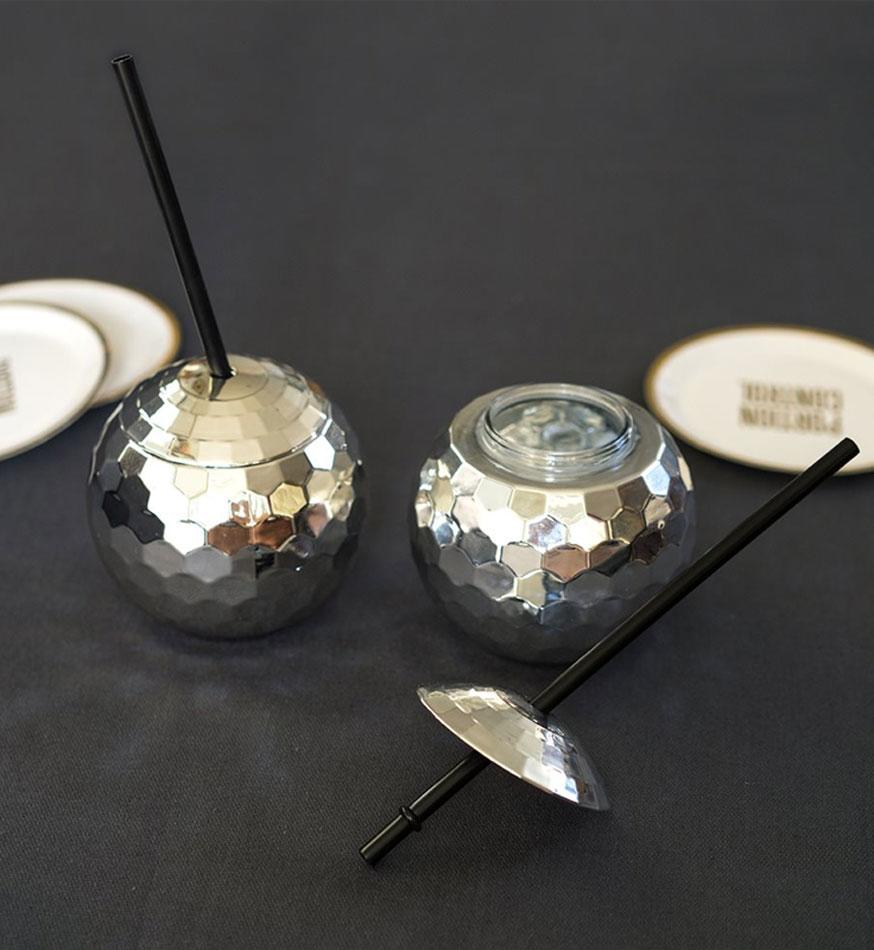 Funky Glitterati Disco Ball Cup and Straw by Talking Tables GLIT-CUP-DISCO available here at Karnival Coctumes online party shop