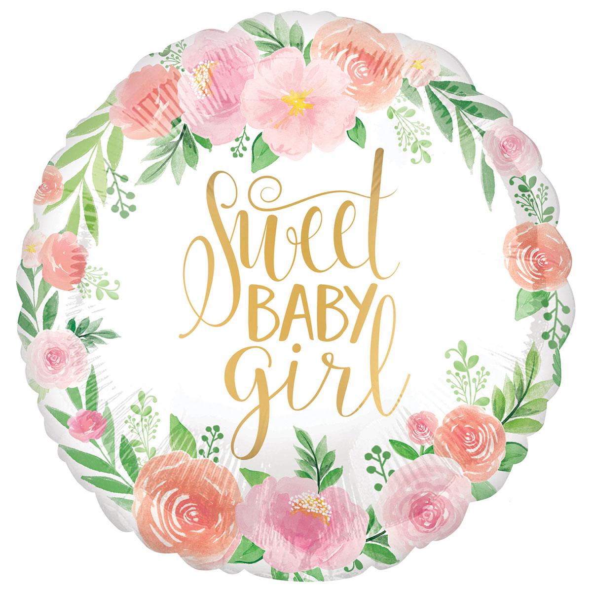 Round Sweet Baby Girl foil balloons from our 5pc Balloon Bouquet by Amscan 3851601 available here at Karnival Costumes online party shop