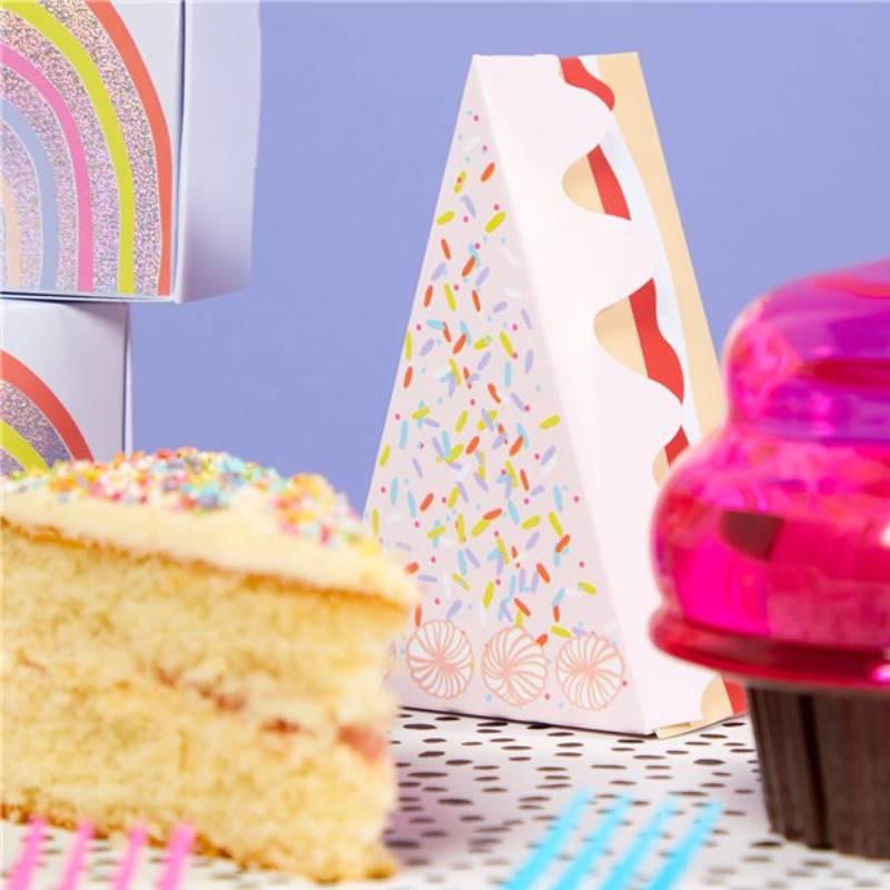 Reality shot of our Slice of Cake Cake Boxes sold in pk10 by Club Green P104 available here at Karnival Costumes online party shop