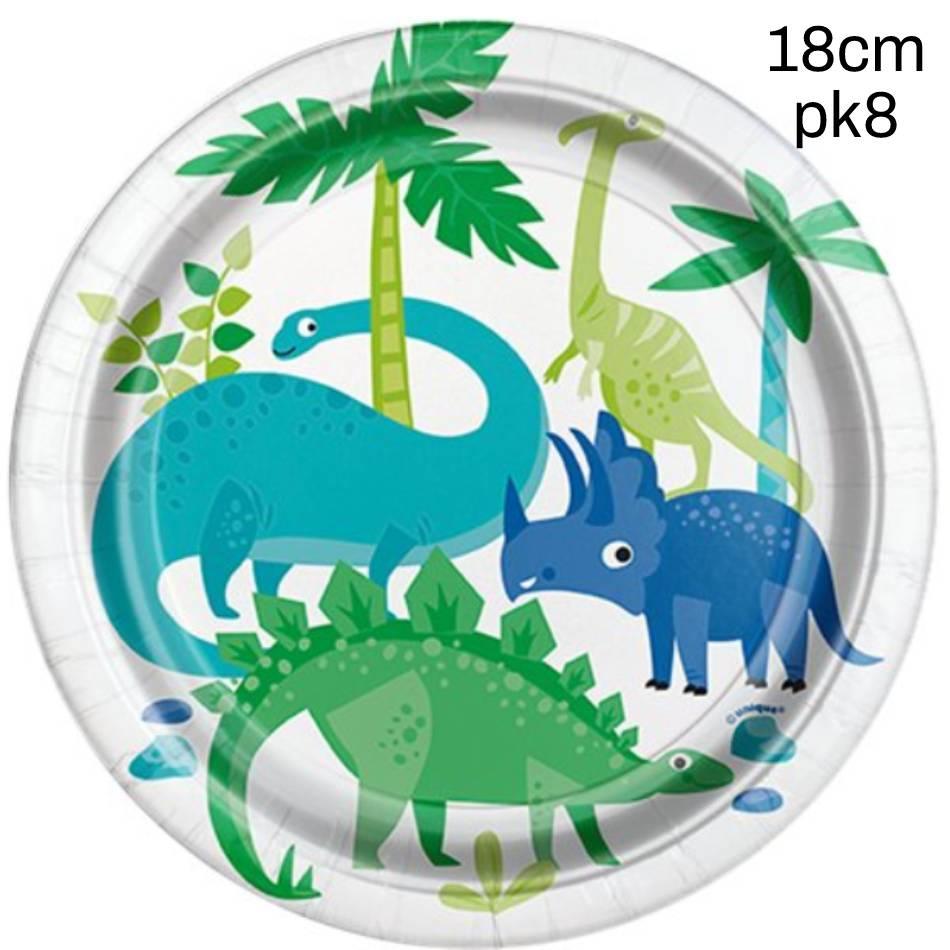 Pk8 Dinosaur themed Dino Roar Party Dessert Plates 18cm by Unique 73884 available here at Karnival Costumes online party shop