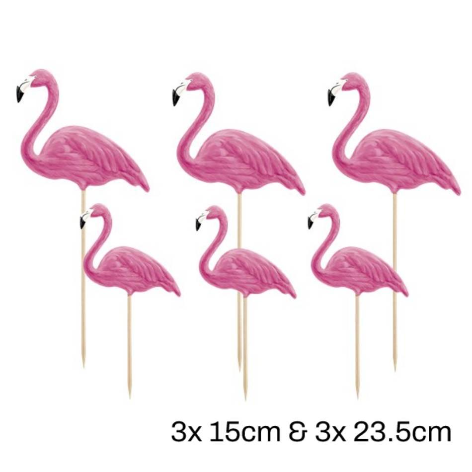 Kitsch Flamingo Party Picks pk6 3x 15cm and 3x 23.5cm ref: KPT14 available here at Karnival Costumes online party shop