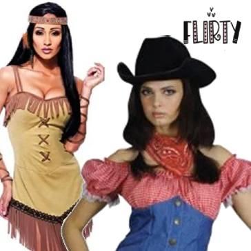 Flirty and sexy wild west cowgirls and Indian themed fancy dress costumes available here at Karnival Costumes online party shop