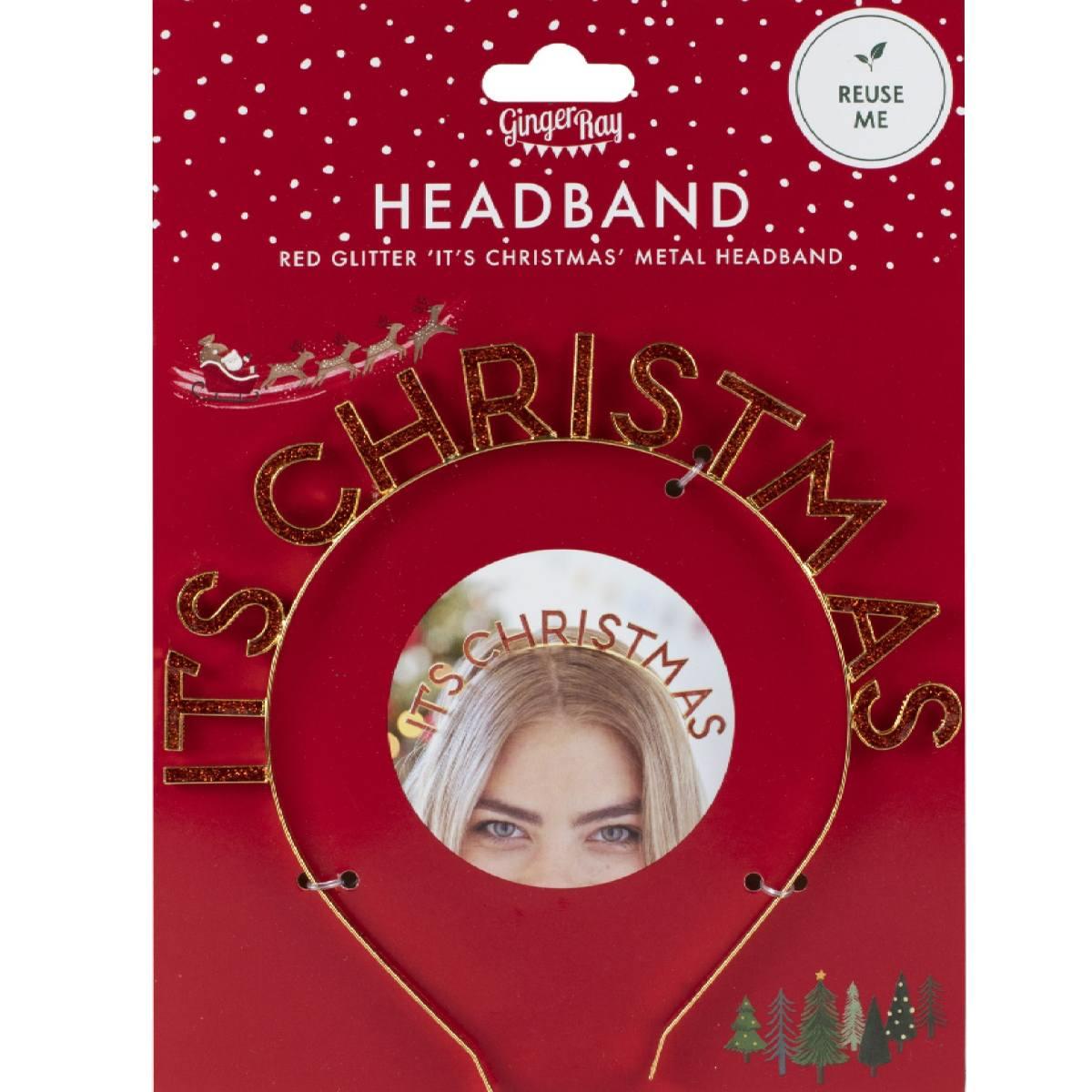 Packaging for our Deluxe Red and Gold "It's Christmas" headband by Ginger Ray MLC-153 available here at Karnival Costumes online party shop