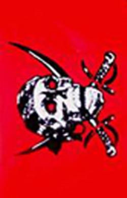 Pirate Flag - Red Pirate Flag with Skull and Crossed Sabres 5ft