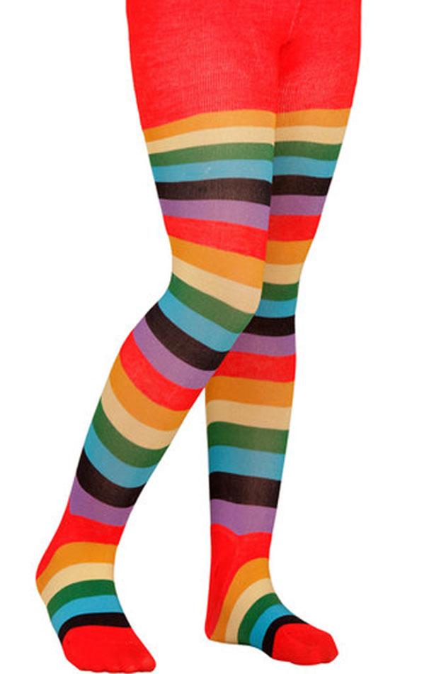 Rainbow Coloured Tights for girls aged 4-6yrs by Widmann 30012 and available from Karnival Costumes