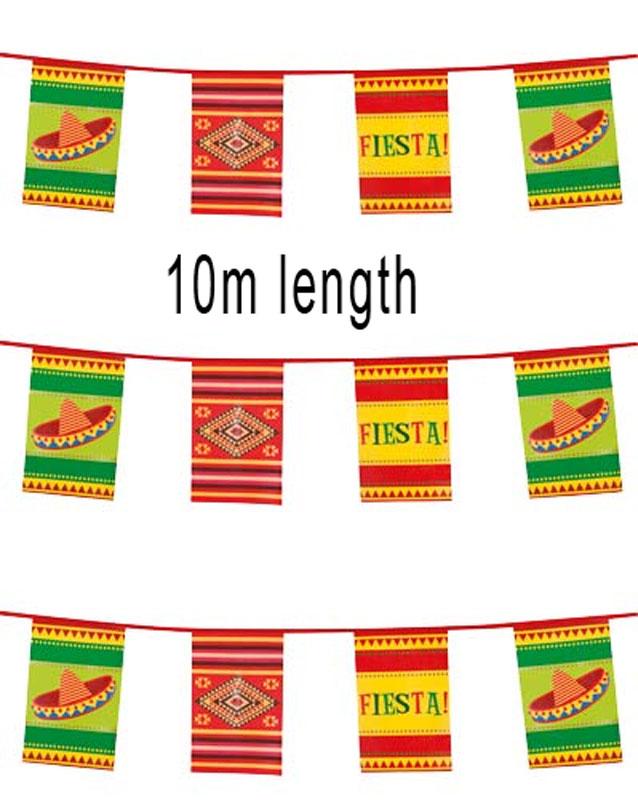 Mexican Fiesta Bunting with jumbo rectangular flags and in a 10m length. Buy Boland 54401 and available in the UK from Karnival Costumes online party shop