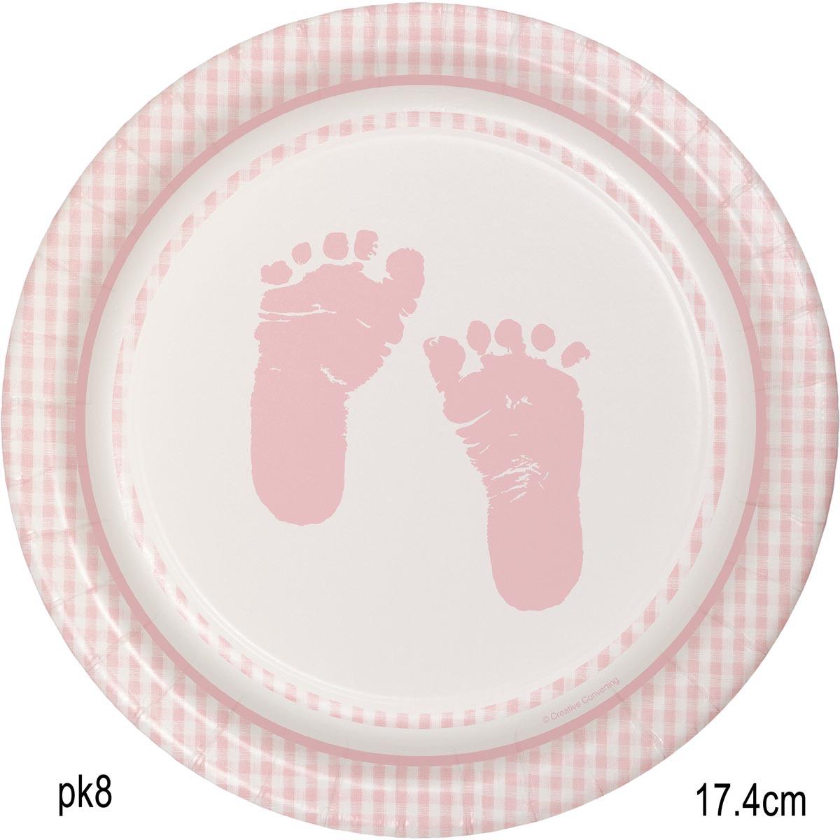 Pack of 8 Plaid Baby Girl Luncheon or Dessert Plates 17.4cm diameter by Creative Party 411897 available in the UK here at Karnival Costumes online party shop