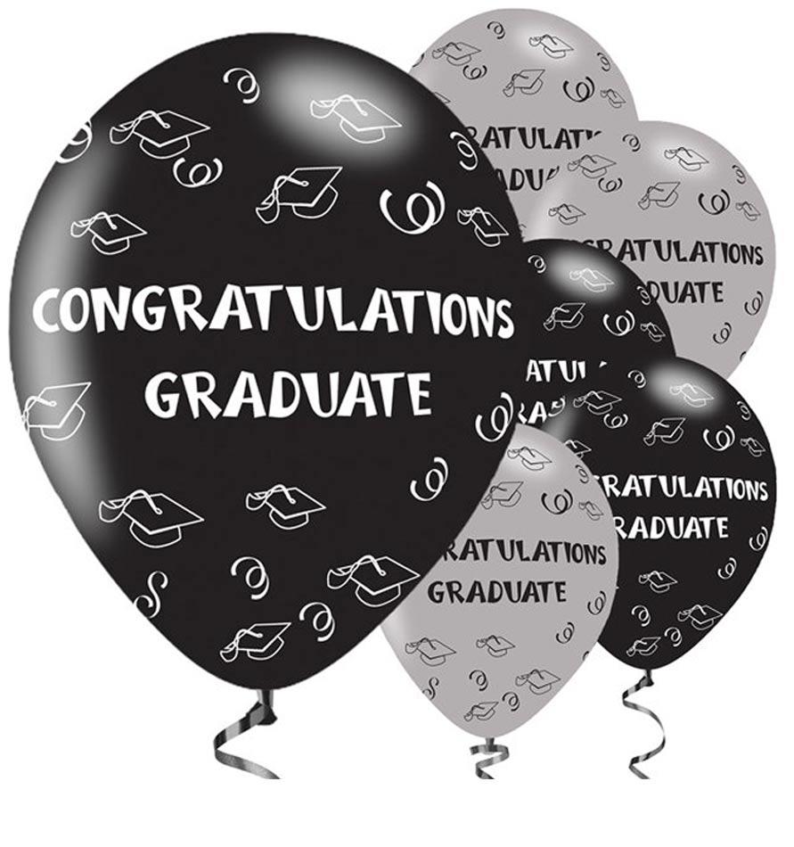 Pack 6 Congratulations Graduate Latex Balloons by Amscan 9900690 available here at Karnival Costumes online party shop