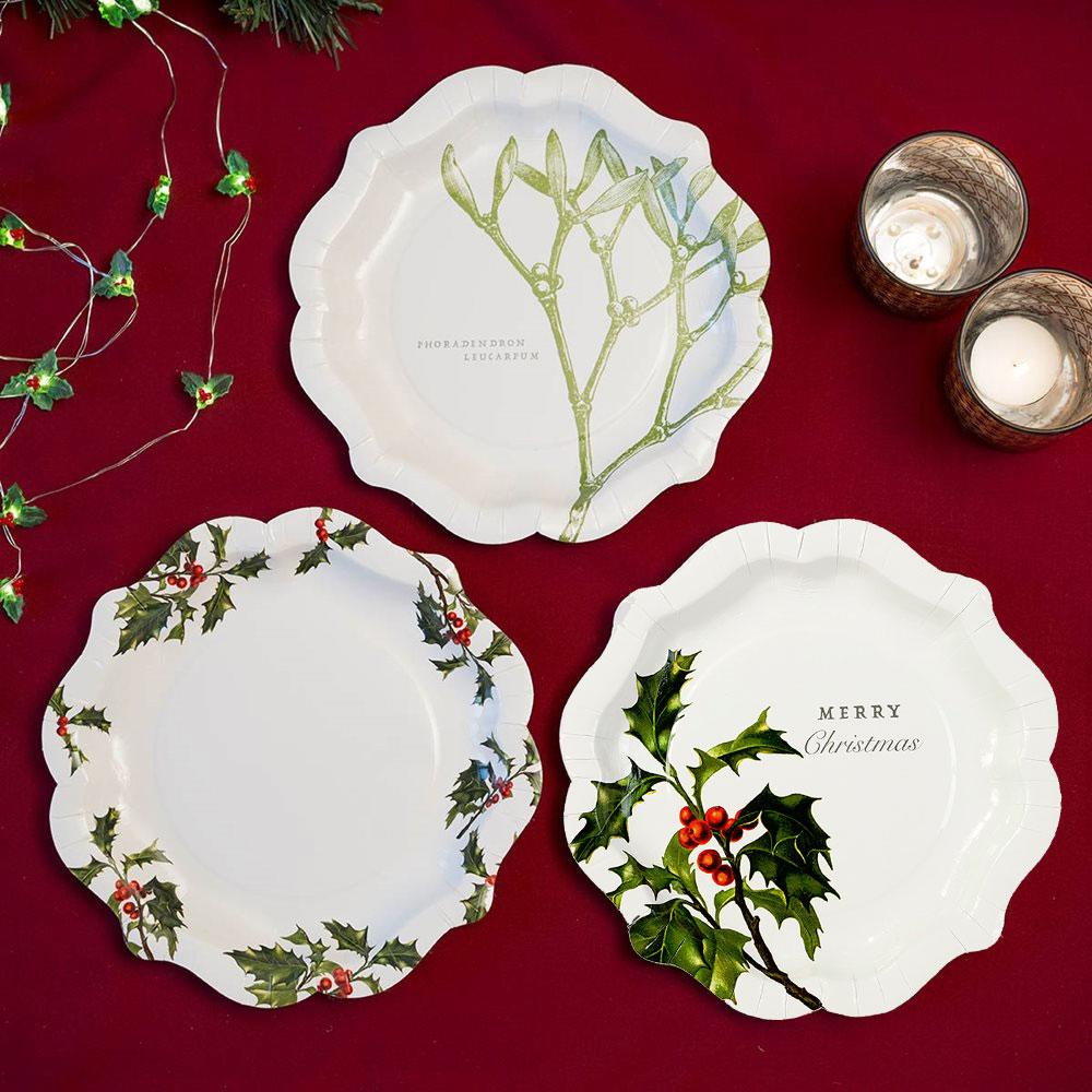 Botanical Christmas Plates pk12 in 3 designs by Talking Tables BC-PLATE-MED available here at Karnival Costumes online Christmas party shop