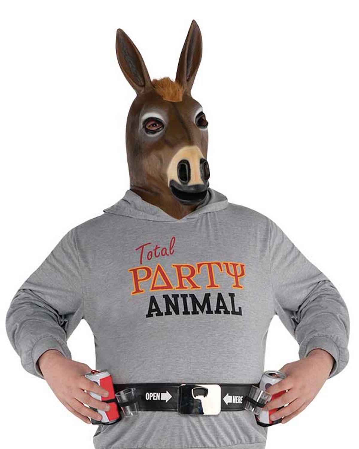 Party Jackass Costume, top, mask and drinks belt by Amscan 845764 available here at Karnival Costumes online party shop