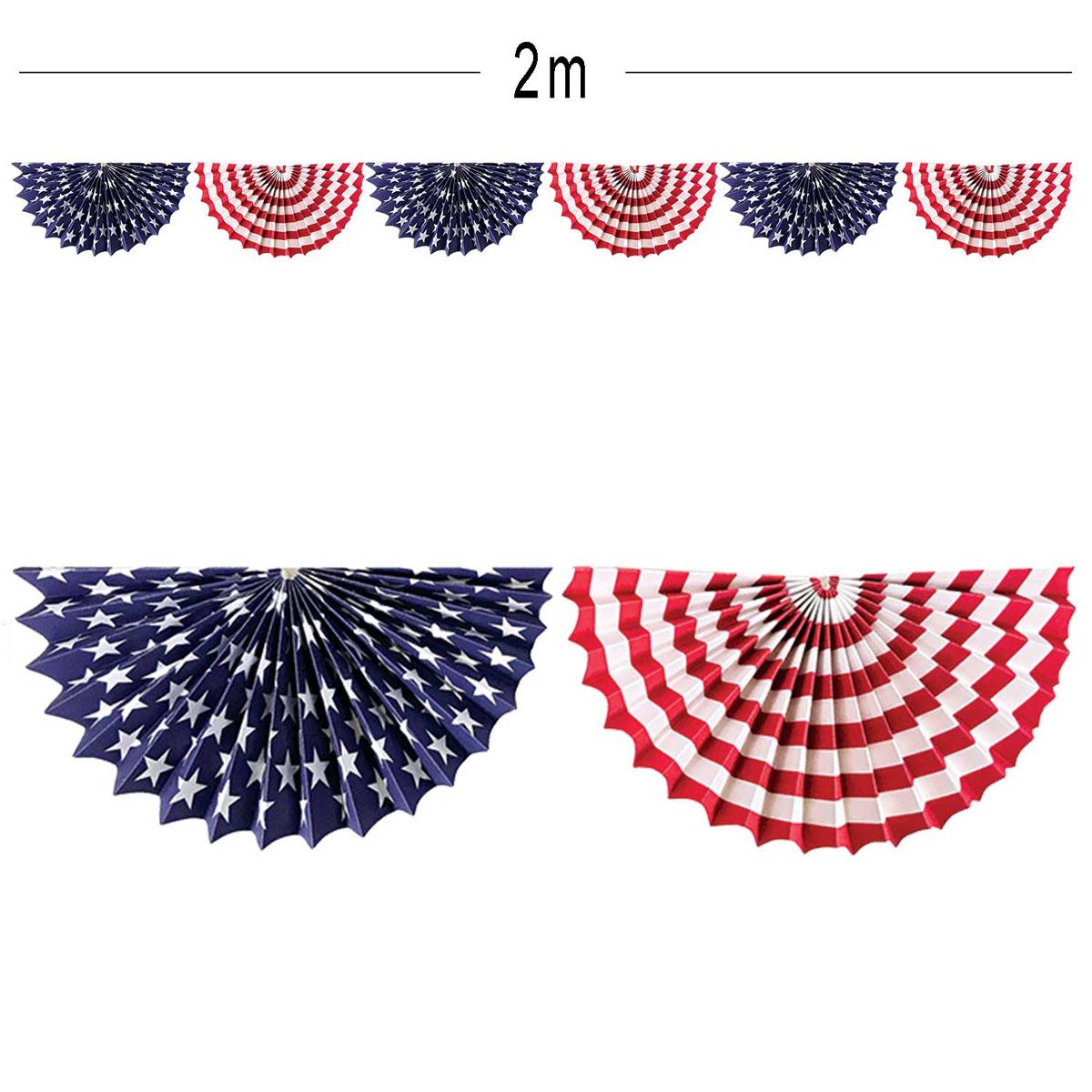 July 4th 2m Patriotic Red, White and Blue American Fan Garland by Amscan 221944 available here at Karnival Costumes online party shop