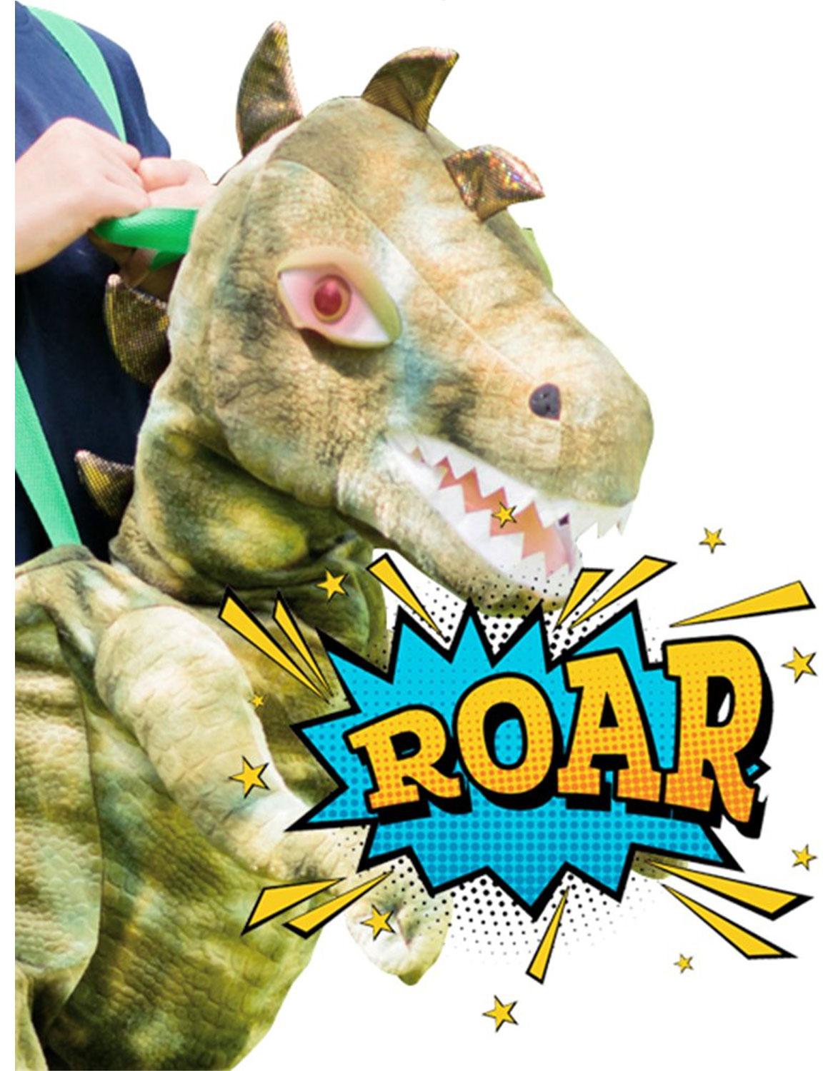 Light up with roaring sound deluxe Ride In Dinosaur Fancy Dress Costume by Travis Designs RD16-LS available here at Karnival Costumes online party shop