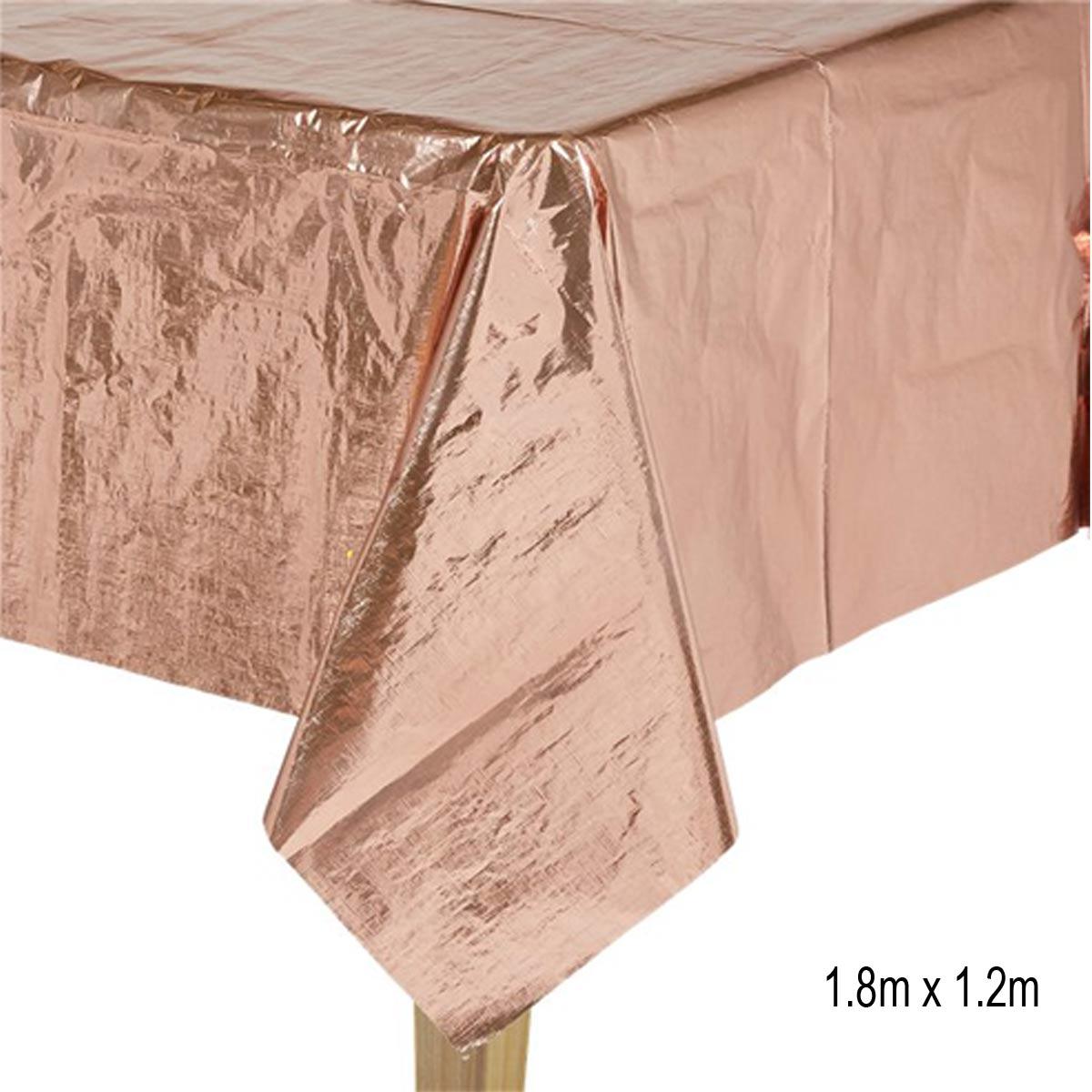 Rose Gold Metallic Paper Tablecover 1.8m x 1.2m by Amscan 9908657 available here at Karnival Costumes online party shop