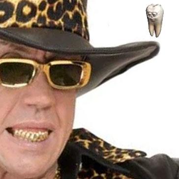 Fake and costume teeth in gold. Range of dental vaneers and full grill character teeth available here at Karnival Cosumes online party shop