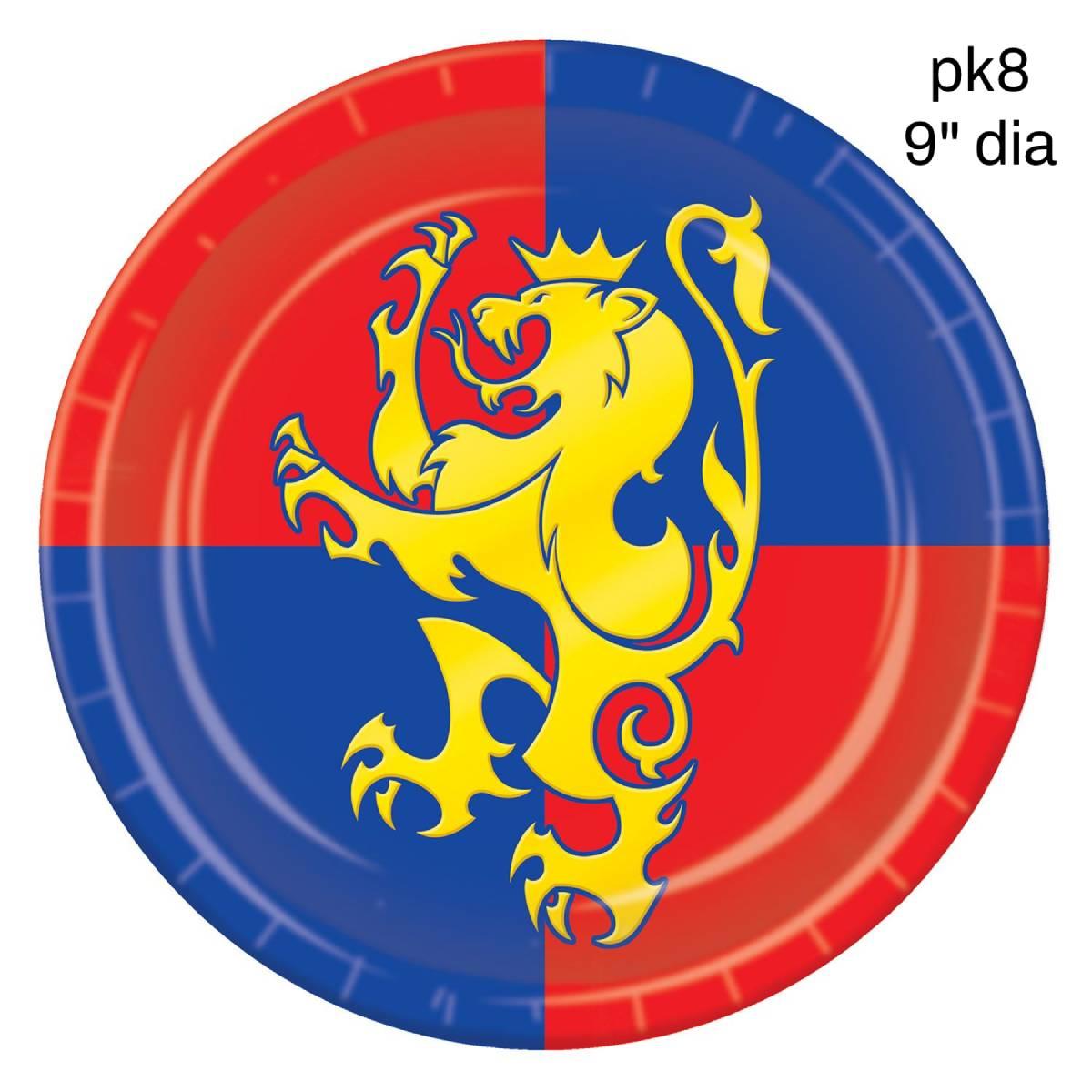 Pk8 9" Medieval Party Paper Plates with Griffon Rampant design by Beistle 58032 available here at Karnival Costumes online party shop
