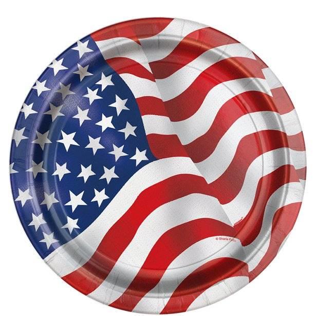 USA Stars and Stripes Buffet Paper Plates by Unique 43745 available here at Karnival Costumes online party shop