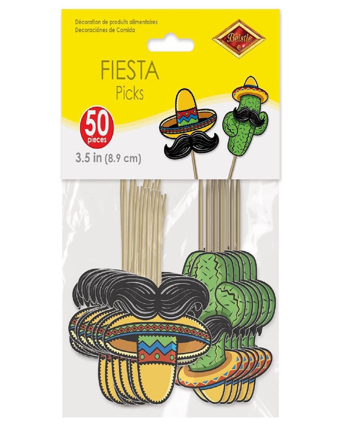Pk50 Colourful Mexican Fiesta party picks or Sandwich flags by Beistle 60661 available here at Karnival Costumes online party shop