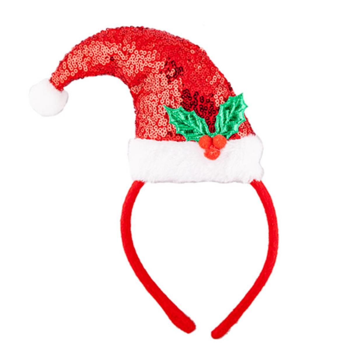 Novelty Sequin Santa Hat on Headband by Wicked XM-4653 available here at Karnival Costumes online Christmas party shop