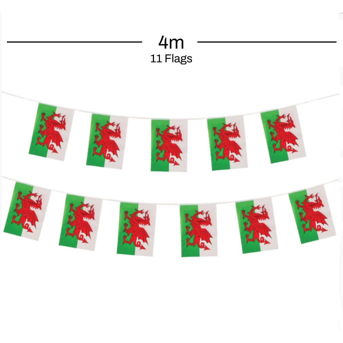 4m length of Wales Bunting 11 Pennants 31x20cm by Wicked AC-9616 available here at Karnival Costumes online party shop