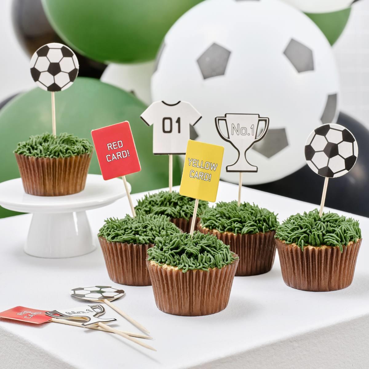 Lifestyle shot for our Football Themed Cupcake Toppers pk12 by Ginger Ray FT-111 available here at Karnival Costumes online party shop