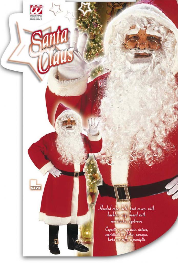 Deluxe Old Time Santa Claus Hooded Robe with Wig, Beard and Boottops by Widmann1544V available here at Karnival Costumes online Christmas party shop