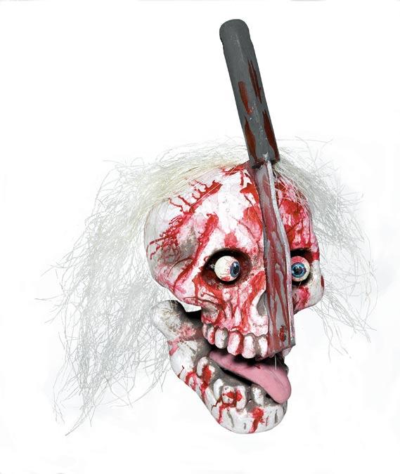 Hanging Skull with Cleaver - Hanging Halloween Decoration
