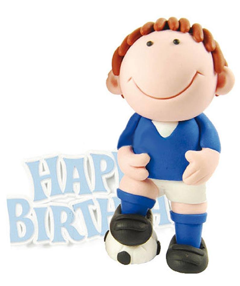 Small Cake Decoration Blue Footballer CD102B by Anniversary House available from a collection of party bakeware at Karnival Costumes online pary shop